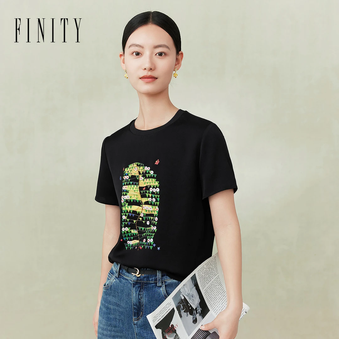 【粉丝专享】FINITY T恤新款简约洋气印花圆领百搭 F21X4B26T2