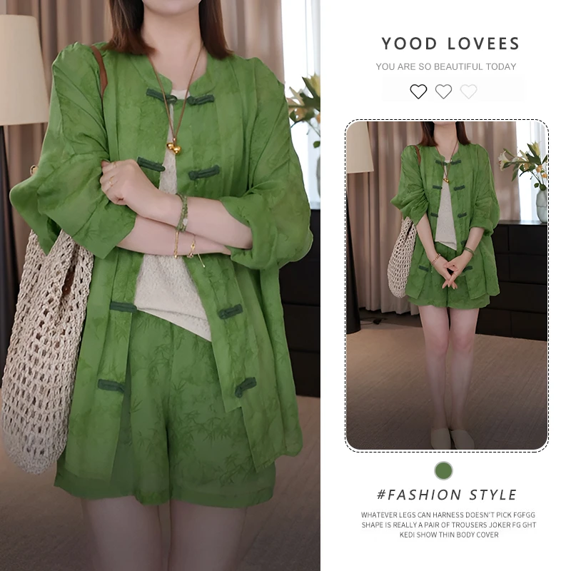 盘扣防晒衬衫套装女2025夏季新款时尚洋气减龄显瘦遮肉短裤一整套