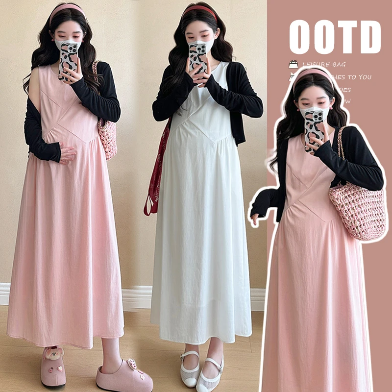 孕妇装法式白色吊带连衣裙子2025新款夏春季穿搭高级感长裙套装