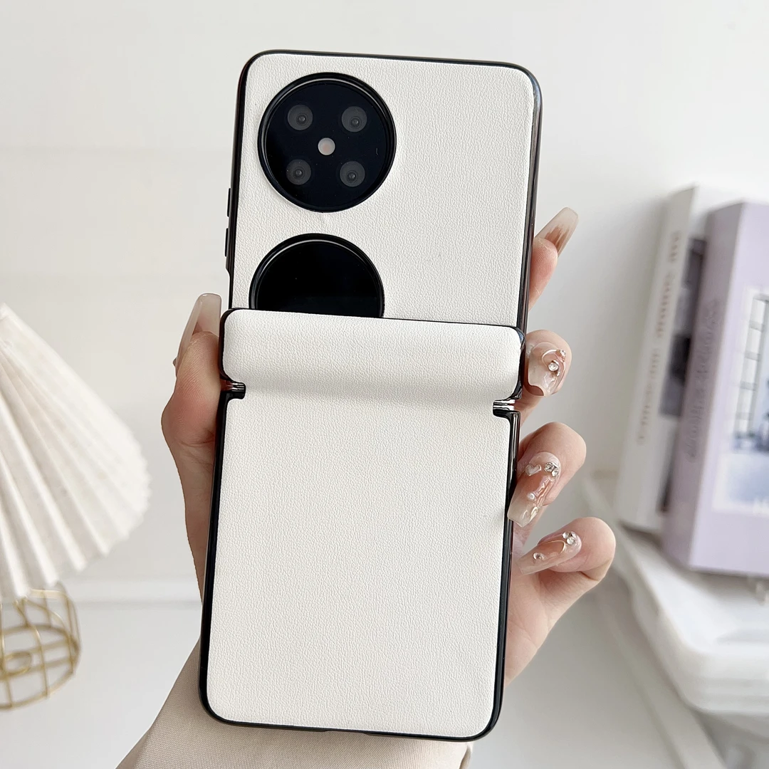 适用于华为pocket2手机壳新款纯色皮质磁吸中轴p50pocket简约防摔