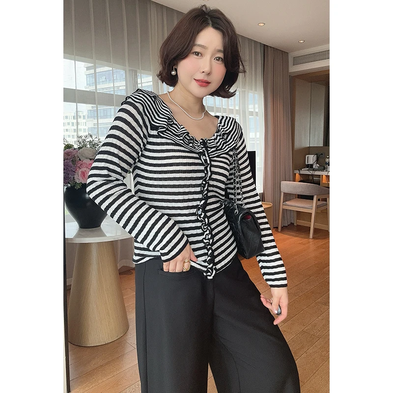 【DIS 现货】【钢琴奏鸣曲】早秋修身气质波浪边条纹毛衣Z525Z12908