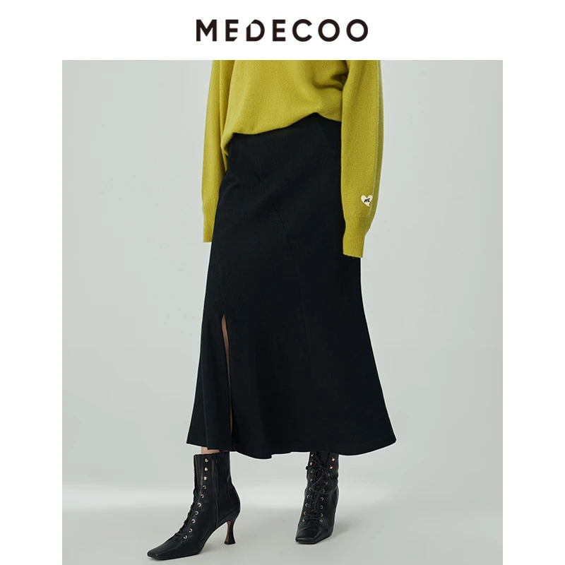 【星线好物】MEDECOO/墨蒂珂冬复古鱼尾摆开叉羊毛半身裙MHD70308