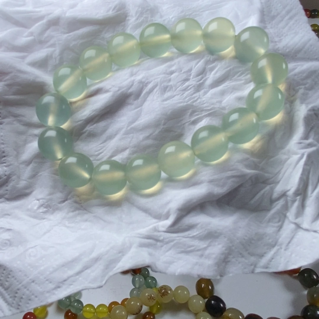 蛇纹石玉未镶嵌手链无科技岫玉淡绿冰卡12