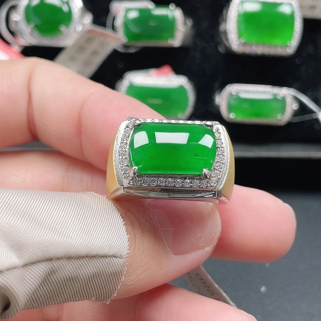 翡翠银S925镶嵌戒指天然A货翡翠没运费险2256