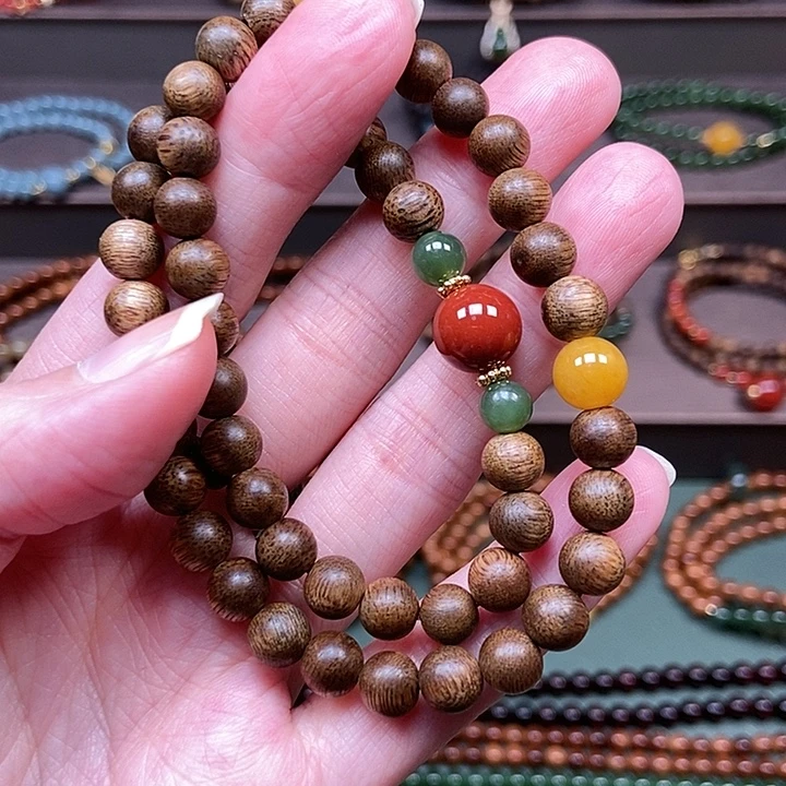 手串银S925镀金镶嵌沉香