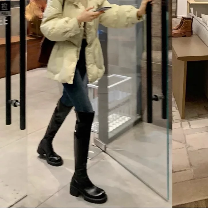 君君加绒皮面过膝靴后拉链跟高5厘米m0186