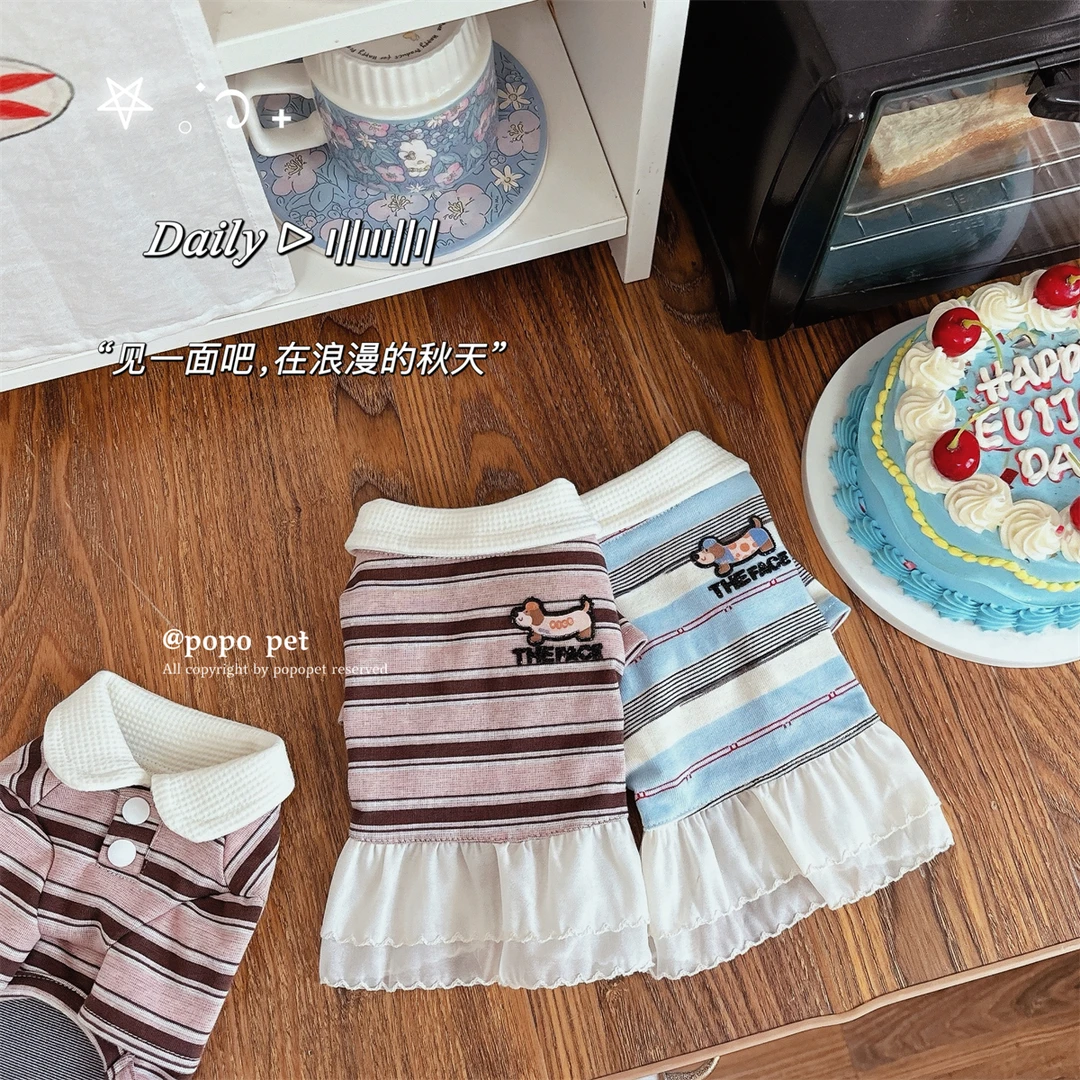 复古条纹polo衫!柔软舒适 轻运动风 春秋宠物衣服猫咪狗狗连身裙