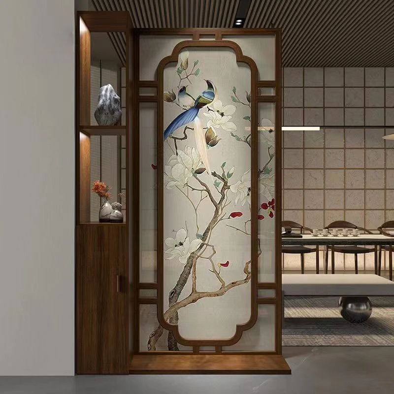 新款新中式实木入户屏风隔断柜客厅书房玄关简约房间定制格栅入门