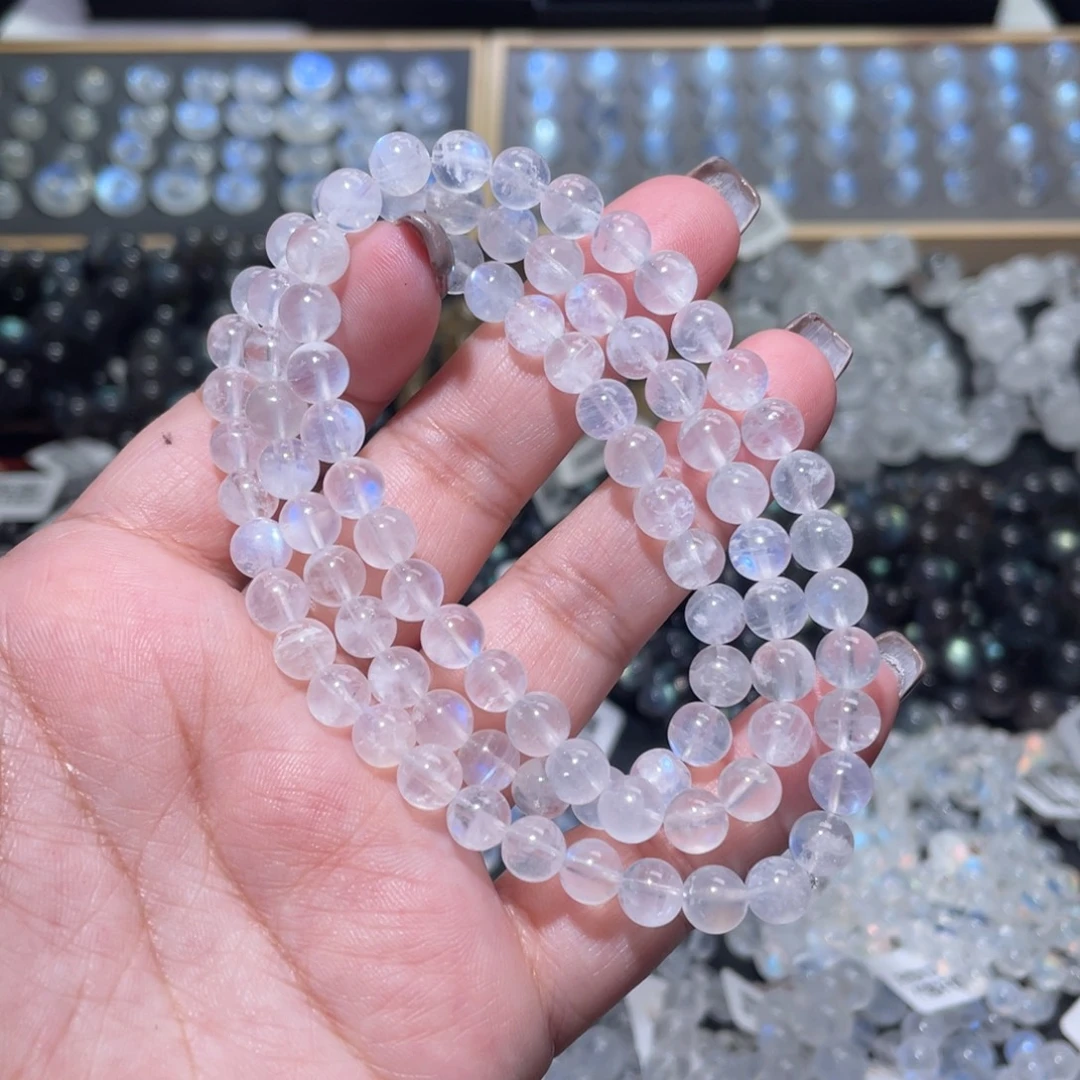 长石未镶嵌手链奶油体蓝月光手链多圈6.5mm捡漏价