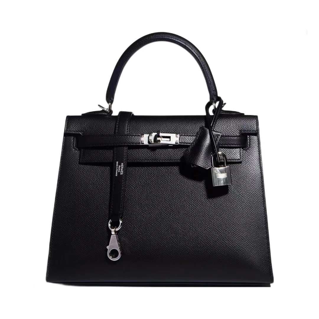 【小乔奢品】纯色25cm手提包真皮轻奢牛皮百搭时尚黑色手拎包#KL25