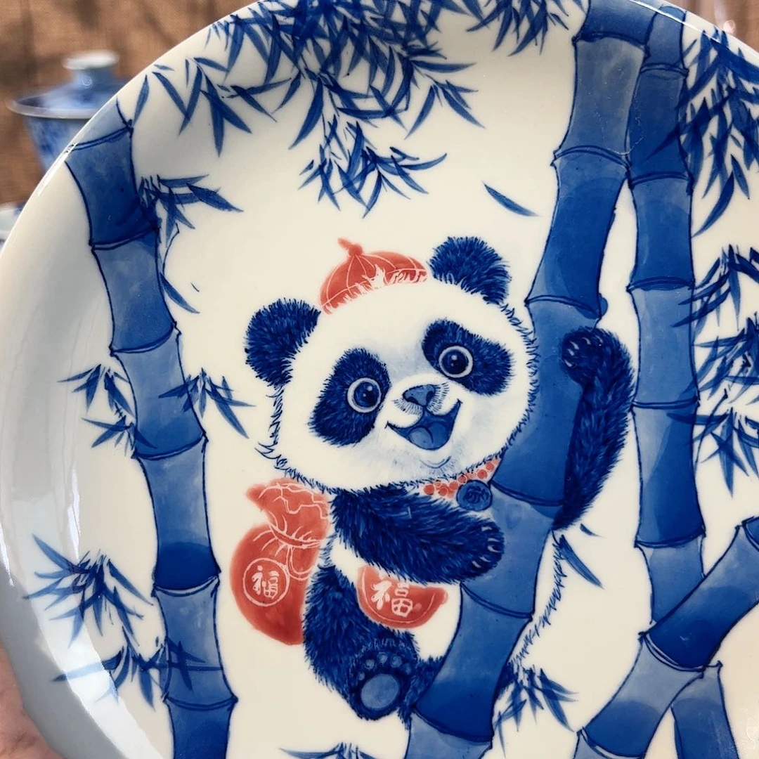 泥藝瓷梦熊猫壶承