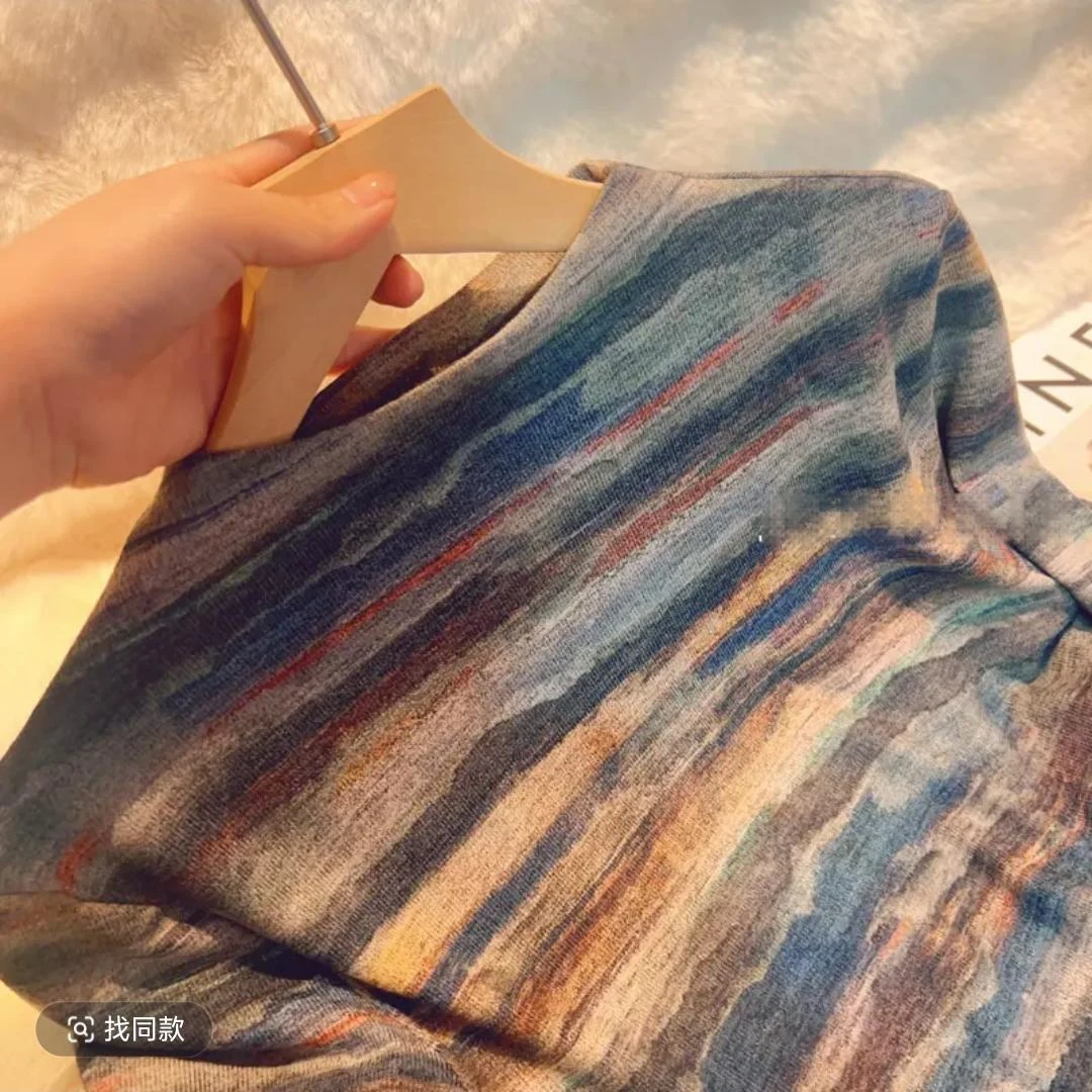 【水墨画】春季新款百搭高弹行舒适打底衫套头上衣针织衫