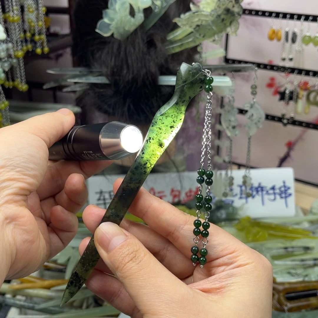 岫玉未镶嵌发饰长度15.5厘米左右