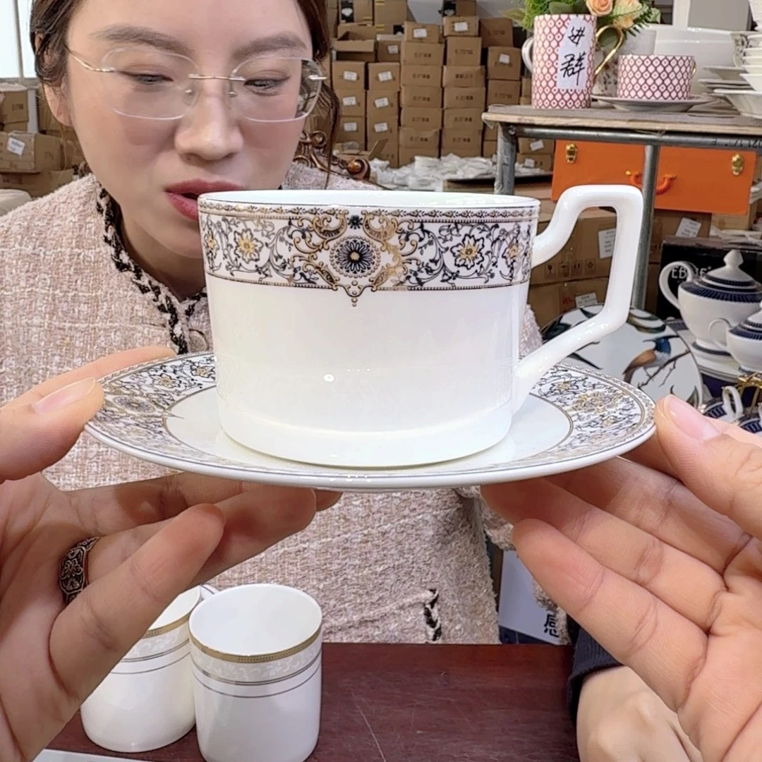 骨瓷高骨骨瓷咖啡杯碟一套250ml外贸骨瓷