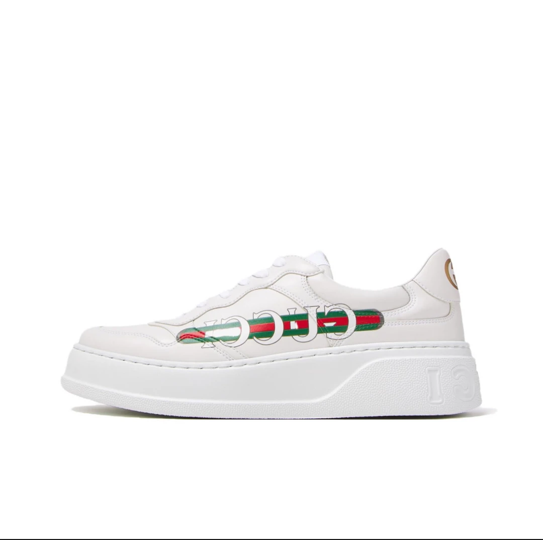 全新未使用 GUCCI/古驰 古驰 全白红绿彩条饼干鞋
