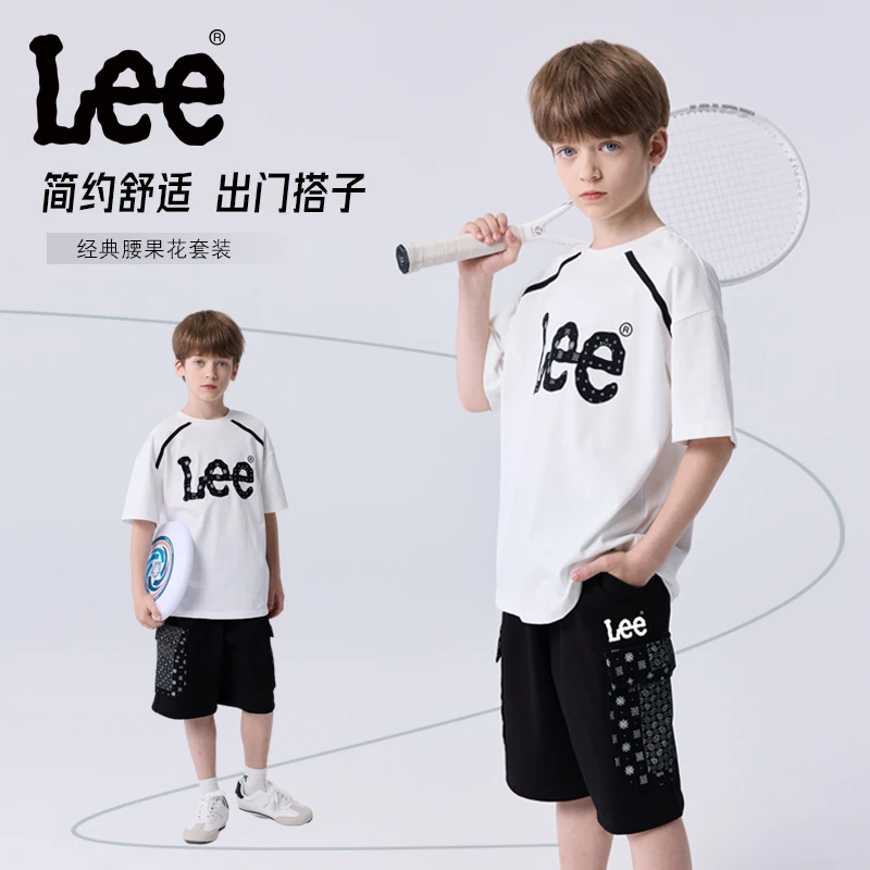 Leekids儿童运动短袖套装男童女中大童短裤半袖夏装T恤裤子两件套