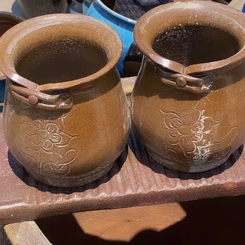 紫砂花盆口13.5高度15.5手工一对处理