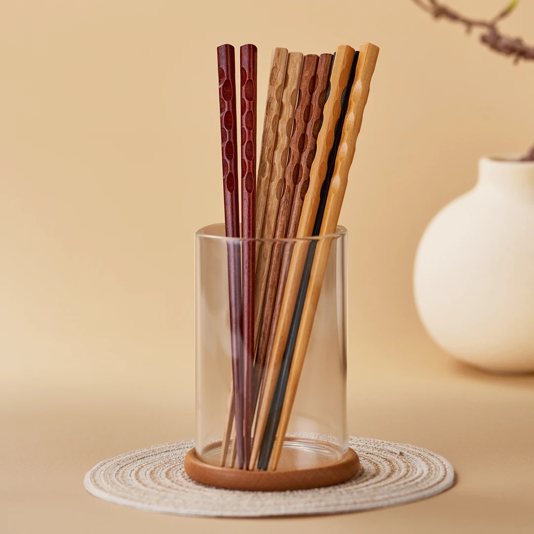 onlycook实木筷子家庭套装一人一筷防滑五色木质家用天然原木筷子