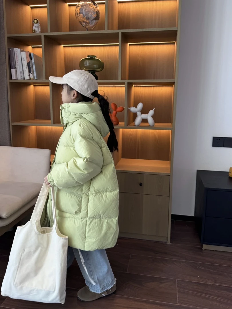 【小星河】24263 韩系大口袋奶油系列收腰加厚中长款羽绒服中大童