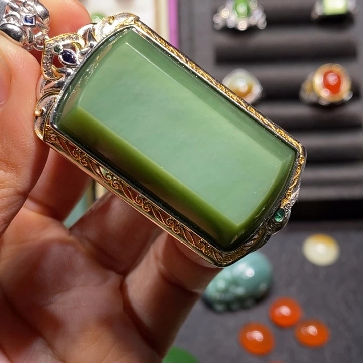 和田玉（碧玉）银S925镶嵌颈饰