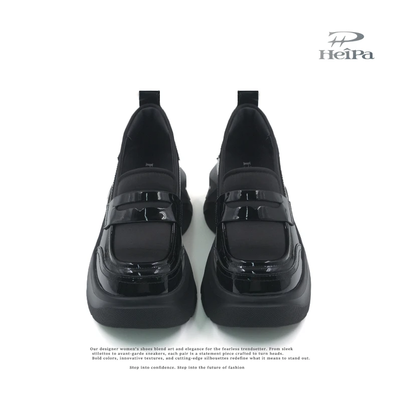 【HeiPa】厚底休闲风增高薄款常规乐福鞋日系女鞋漆皮