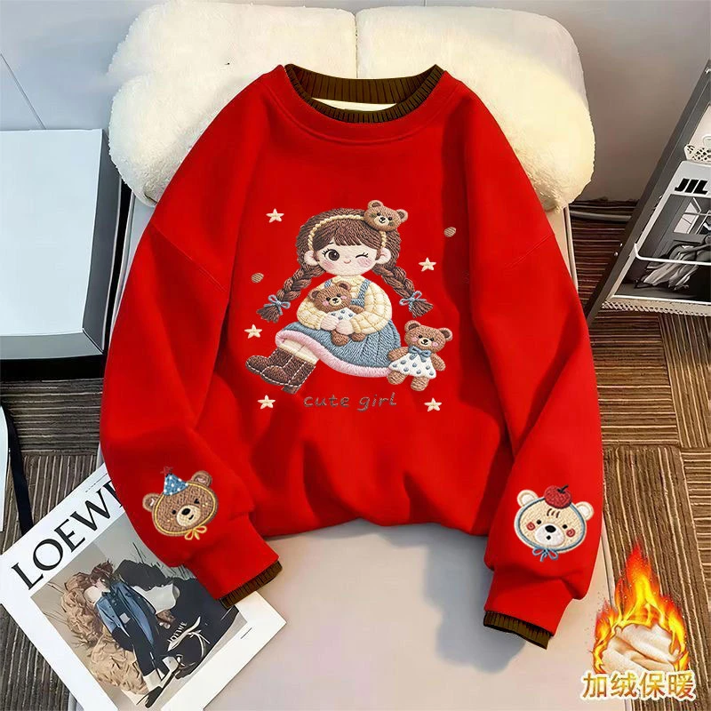 女童卫衣秋冬款2025新款洋气儿童加绒加厚上衣中大童女孩冬季衣服