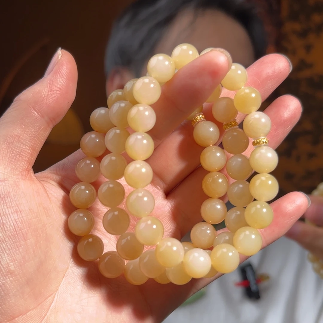 手串18K金镶嵌和田玉糖白10mm多样性发货拍一发一1680