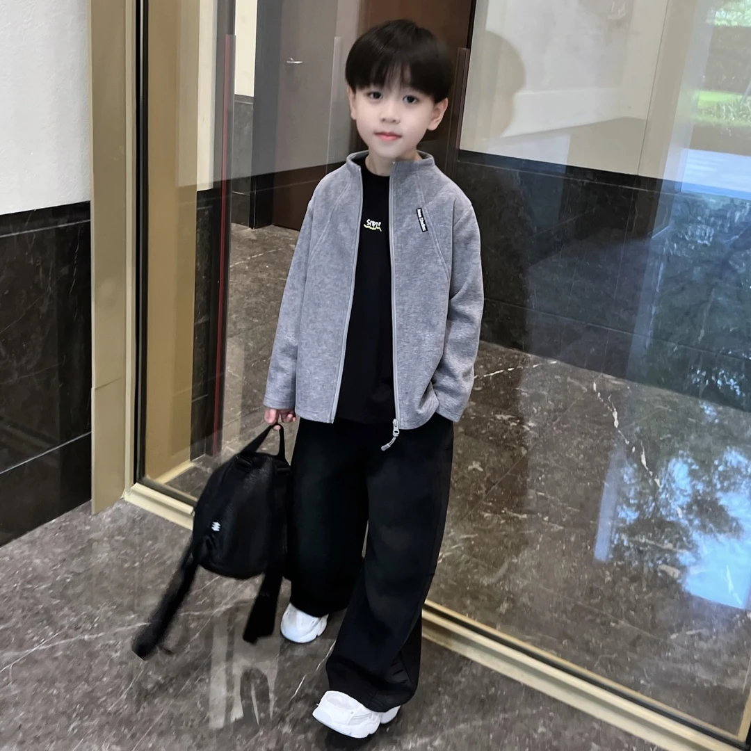 男童春秋百搭纯色外套2025新款中大童韩版休闲洋气上衣男孩童装潮