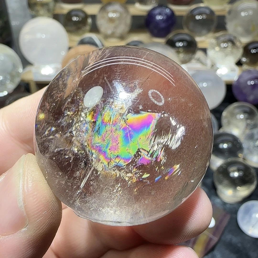 水晶未镶嵌珠宝半成品爆彩茶晶球