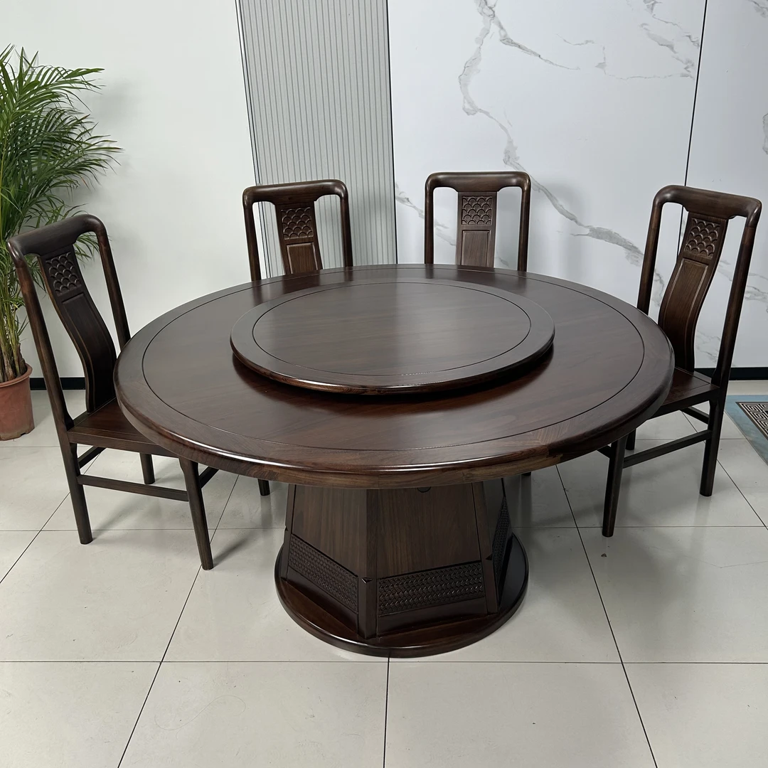 新中式榫卯岩板乌金木餐桌家用岁数大的岁数大的坐主桌圆桌桌子