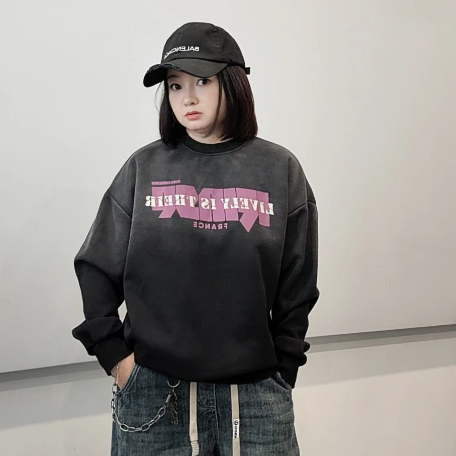 6239男女生潮牌卫衣圆领长袖美式休闲复古ins潮流印花秋季百搭