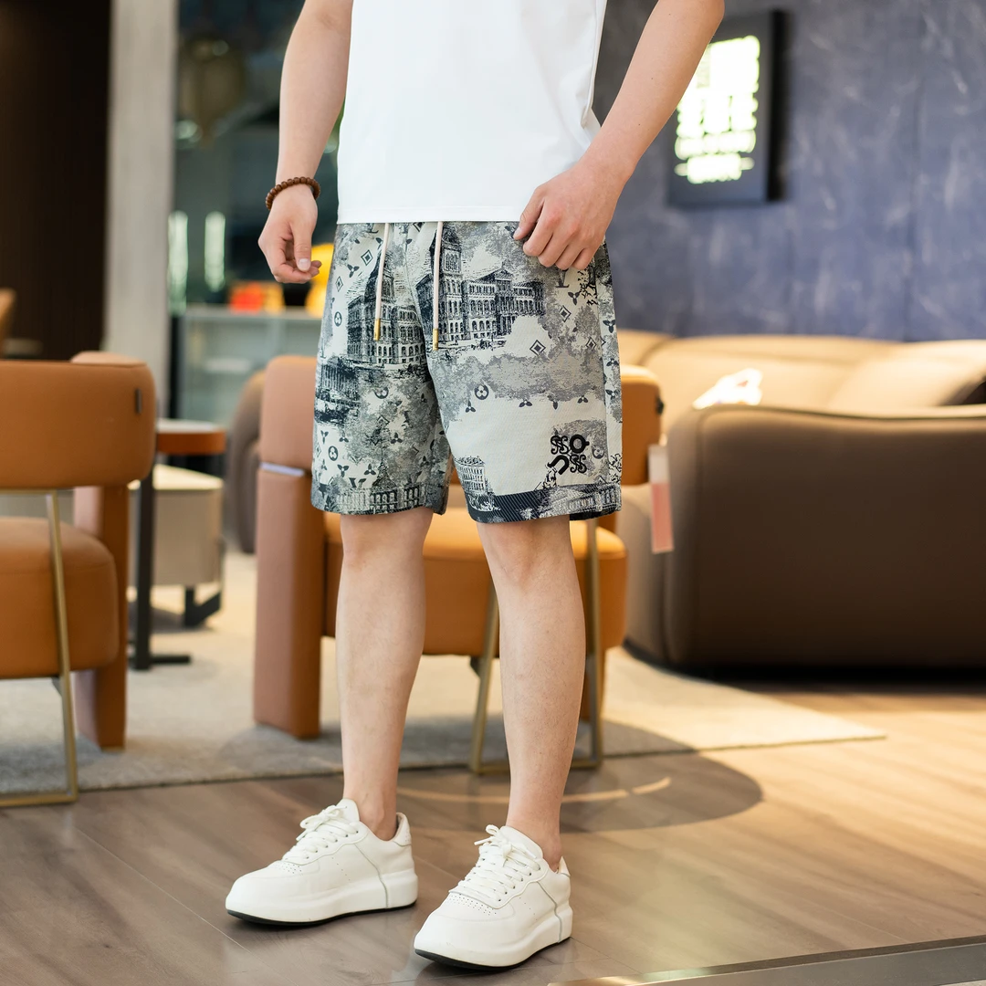 562/2025LOWEK男士老钱风夏季休闲时尚百搭男复古老花短裤宽松