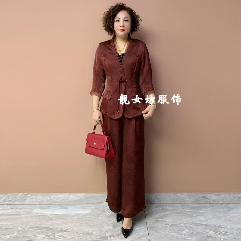 垂坠感正装女士西装两件套夏季新款高品质阔太太西服搭阔腿裤套装
