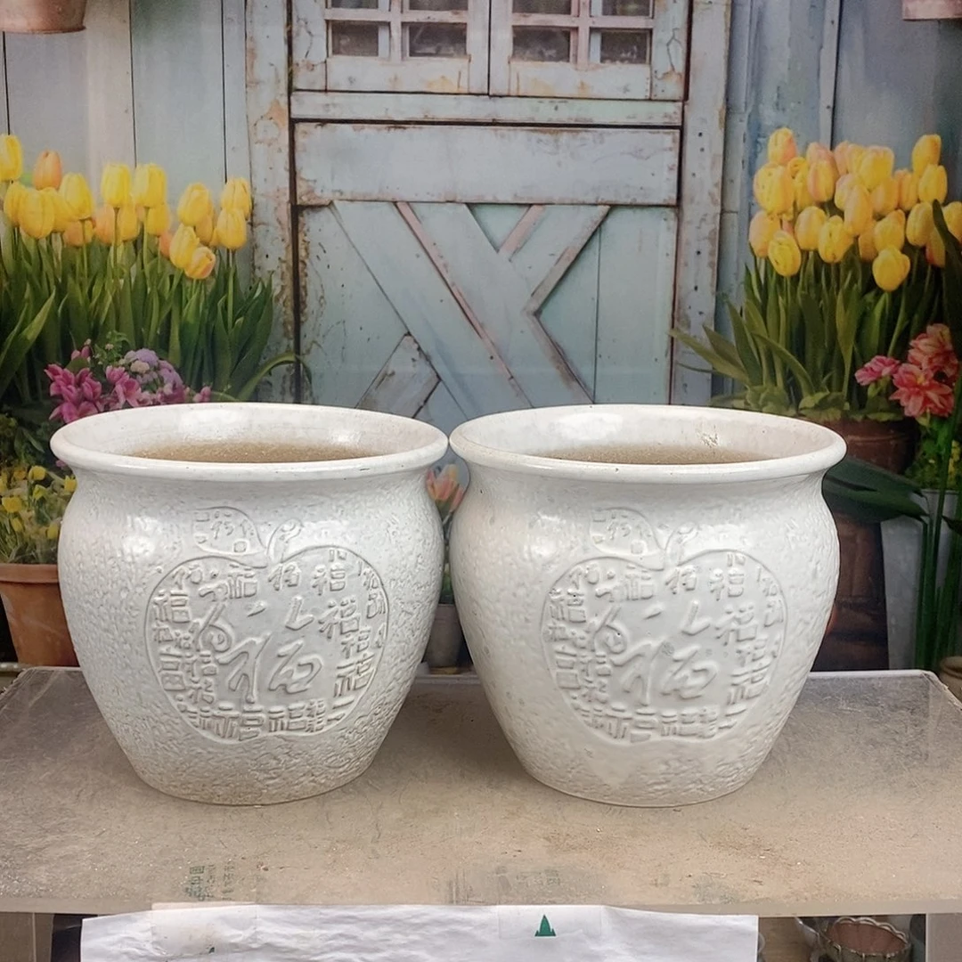 007粗陶花盆2个装口20高18