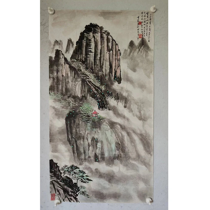 3418  纯手绘老老字画《山水》中堂  尺寸 100×53