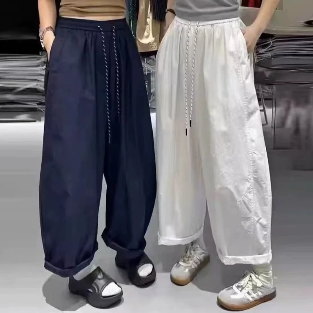 高腰宽松老爹哈伦裤女2025春季新款显瘦抽绳束脚裤垮裤百搭休闲裤