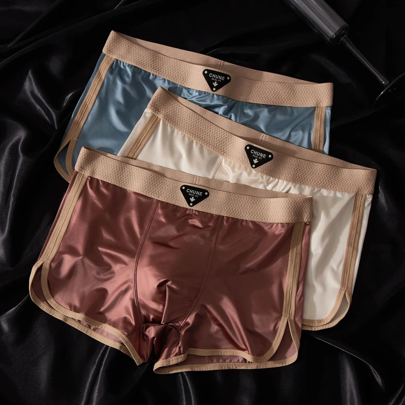 缎面冰丝男士内裤2025夏季无痕舒适平角裤衩潮流透气大码个性短裤