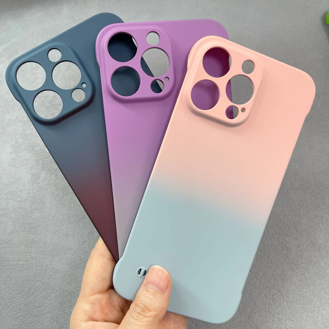 适用苹果16promax手机壳新款渐变iPhone15无边框14pro超薄13硬壳