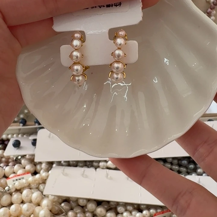 银S925镶嵌耳饰淡水珍珠65号