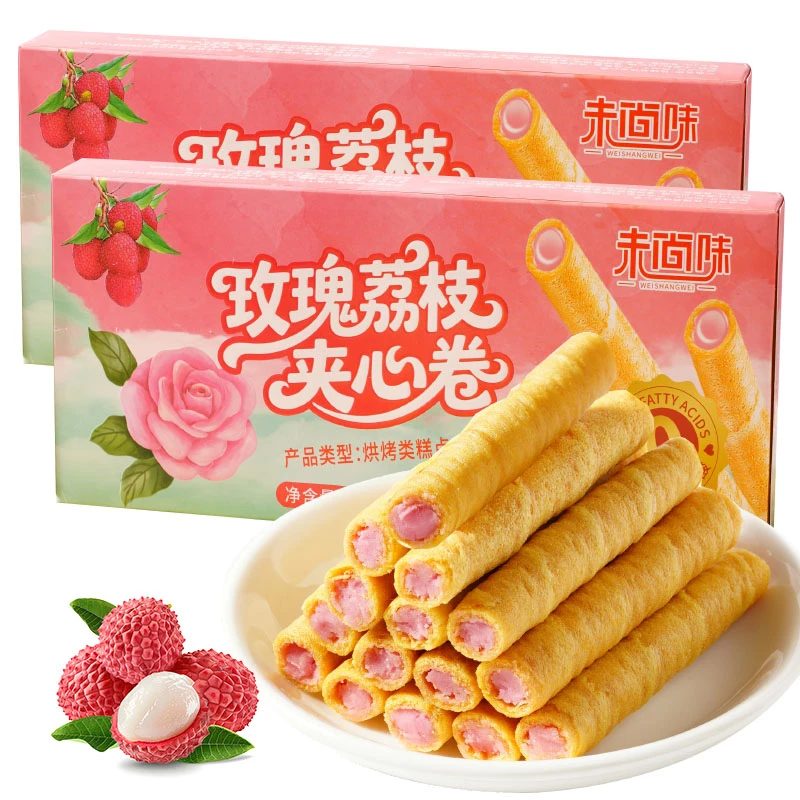 【买一盒送一盒】未尚味玫瑰荔枝夹心蛋卷浓郁夹心酥脆饼干解馋零食
