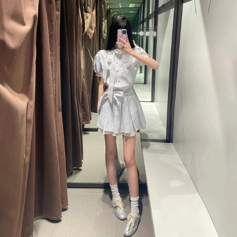 韩系学院风条纹衬衫连衣裙子女夏2026新款独特漂亮绝美巨好看短裙