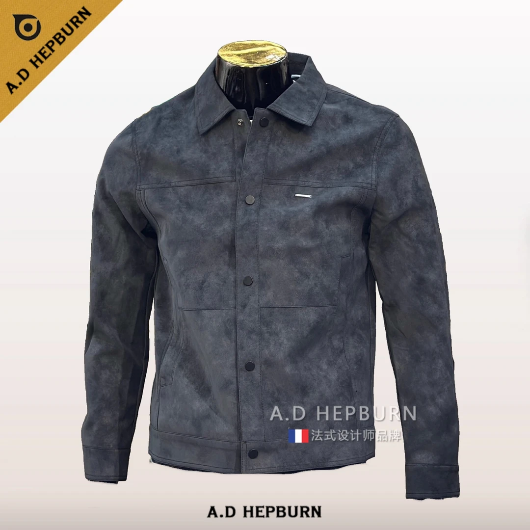外套男秋冬新款复古磨砂质感商务夹克时尚潮牌休闲百搭机车皮上衣