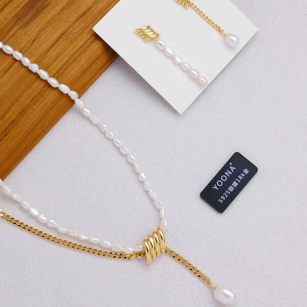 吊坠925银 纯银项链银镀金珍珠项链小众个性设计感精致轻奢坠链