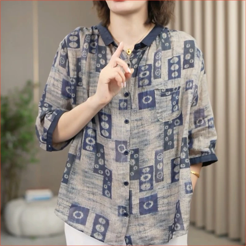 洋气衣服女设计感高档印花妈妈衫春季新款大码宽松小衫遮肉遮肚子