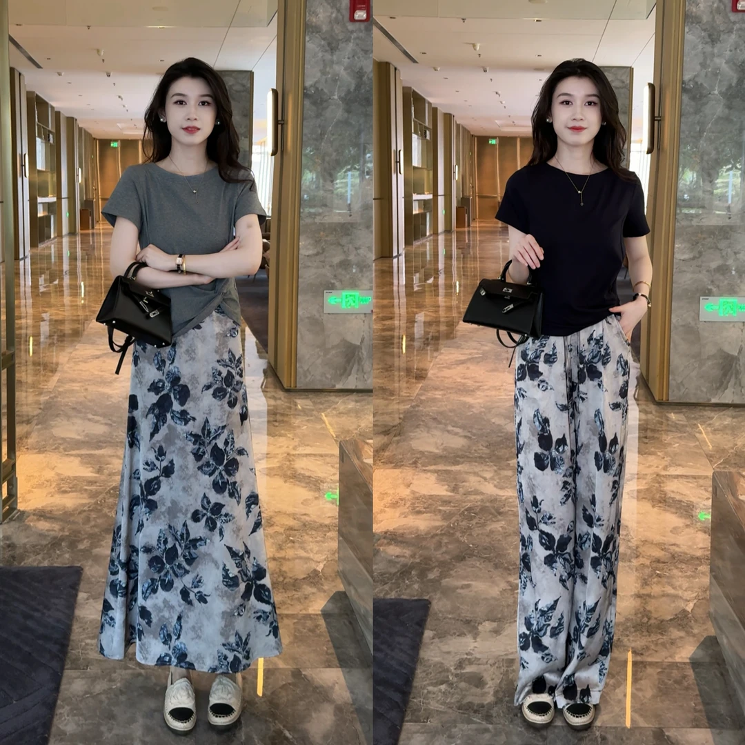 夏款设计感半身裙显瘦百搭+洋气百搭裤女+时尚百搭显瘦上衣套装