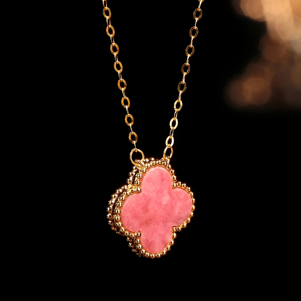 【一兆专属】18k金蔷薇石15mm四叶套链