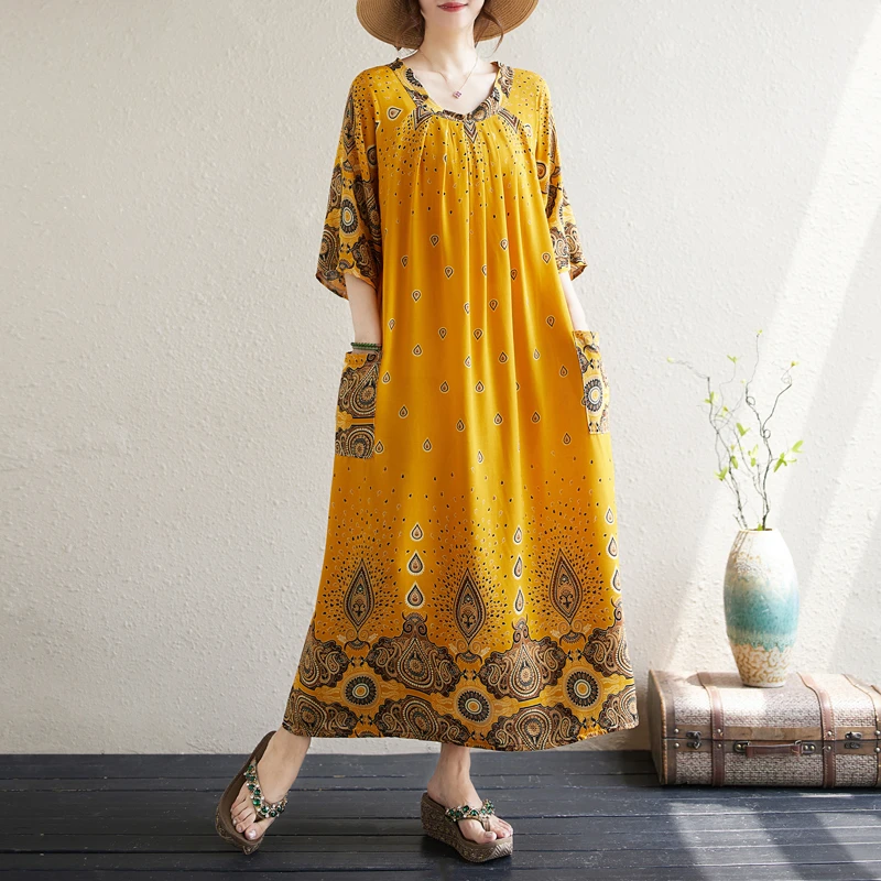 外贸法国单大码女装绵绸碎花气质显瘦度假风波西米亚连衣裙女睡衣