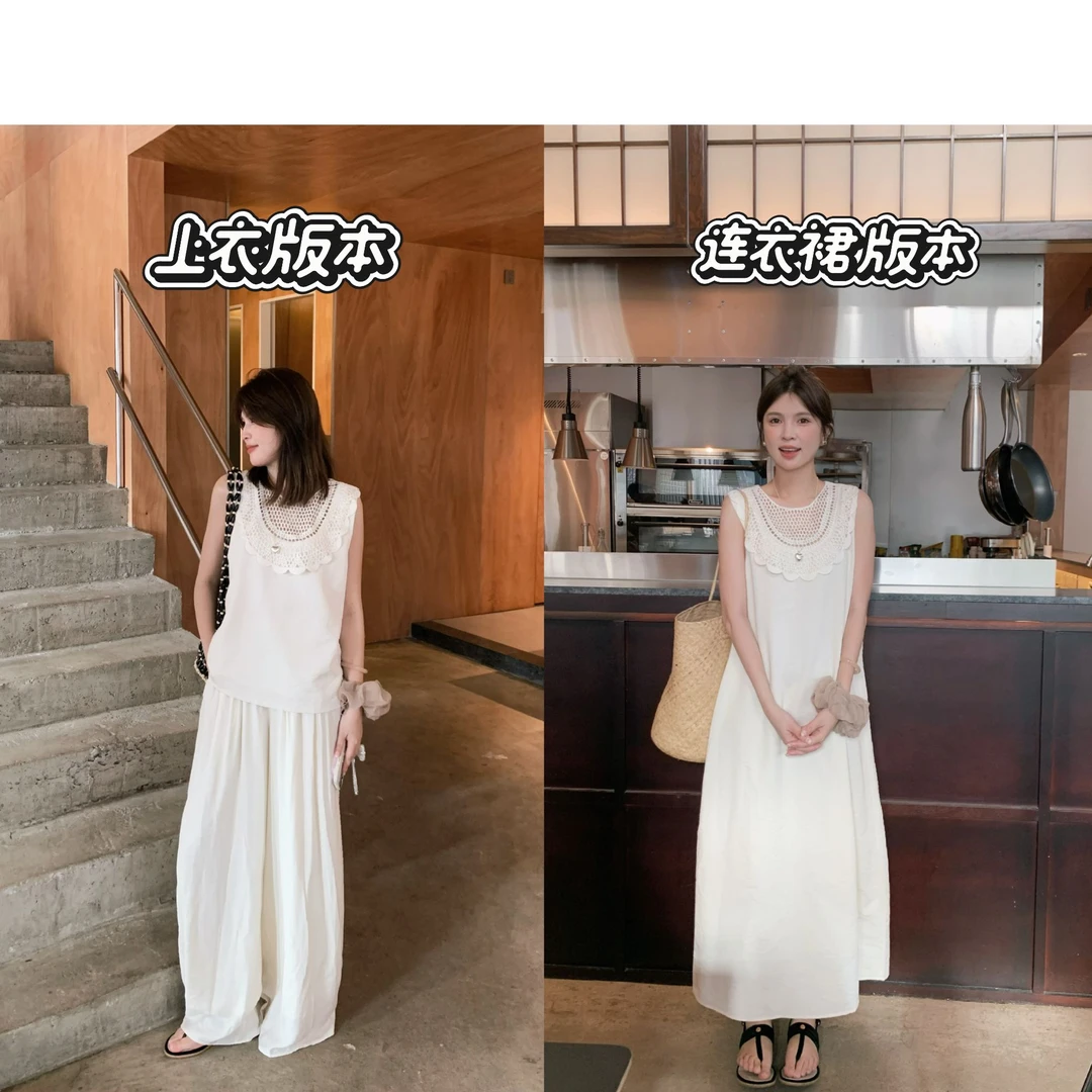 漫姐的店【月光栀子】现货 编织手工钩花 插肩无袖云朵上衣/连衣裙