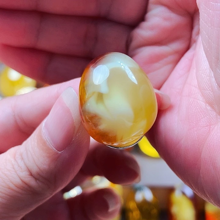 裸石琥珀银S925镶嵌戒指