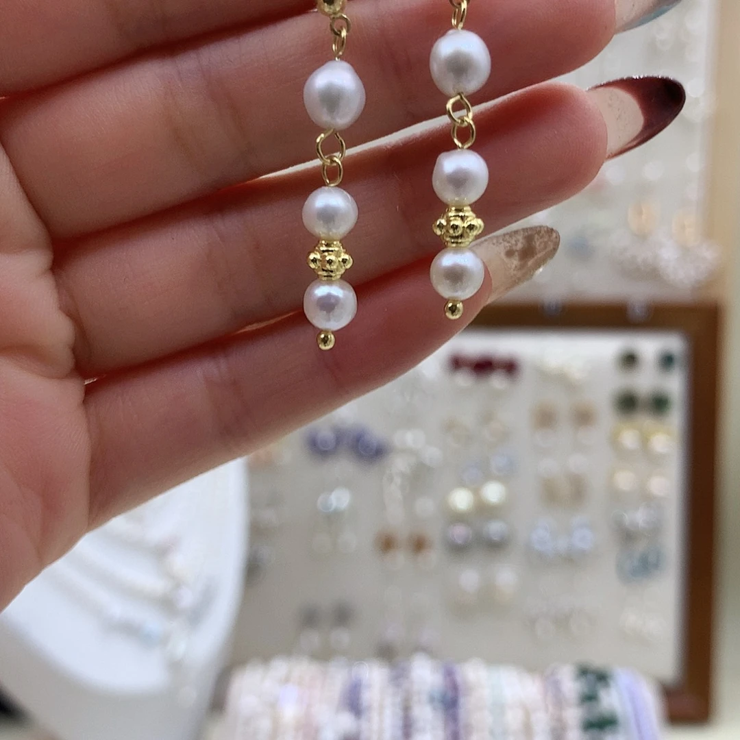 耳饰银S925镶嵌淡水珍珠